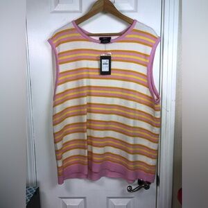 Pink, Yellow & Cream Striped Knit Tank Top XL NWT